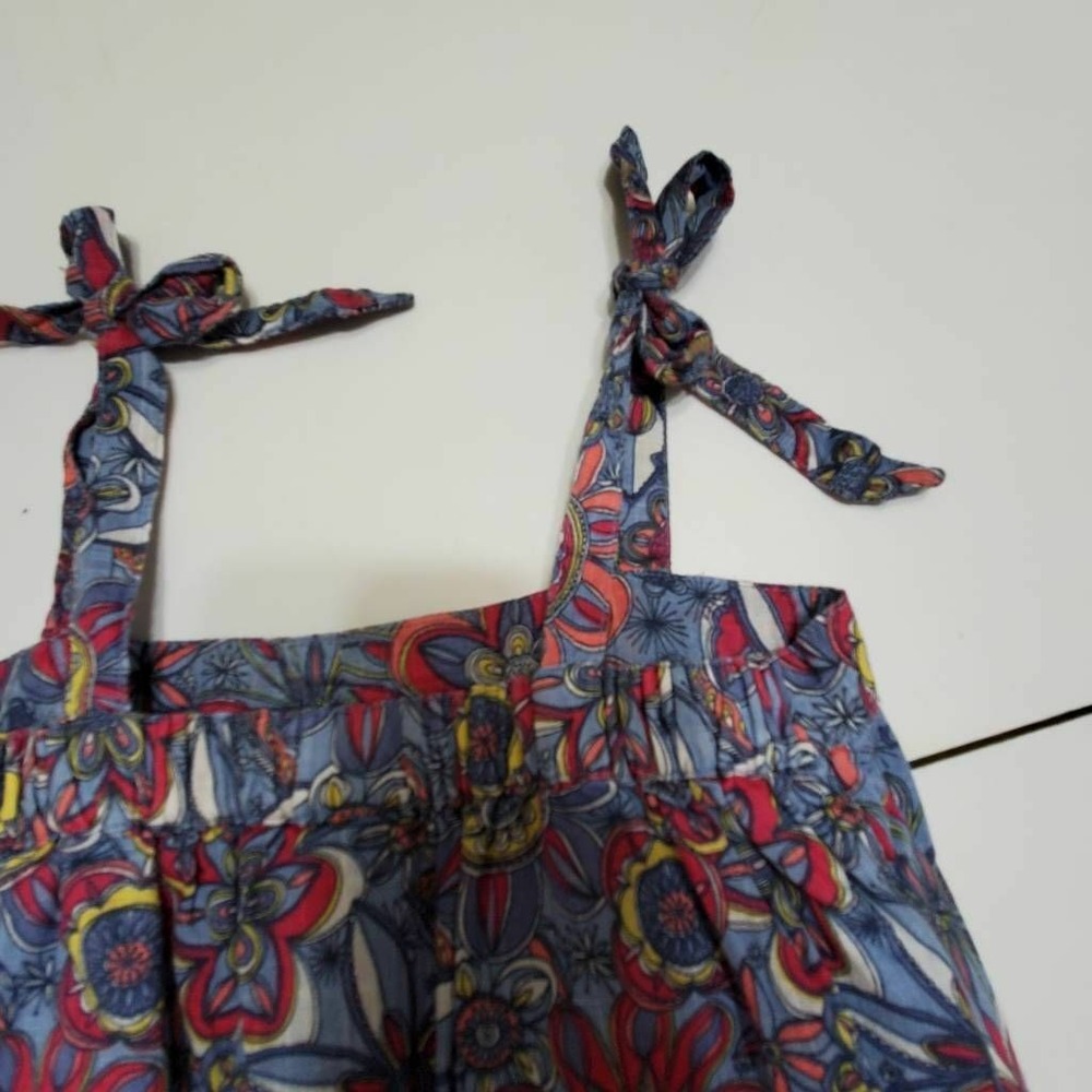 Old Navy Girls Romper Blue Red Floral Tie Front Sleeveless Knot Buttons XS - Picture 11 of 12